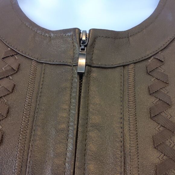 Nygard brown leather and fabric zippered front long sleeve jacket - Picture 11 of 16